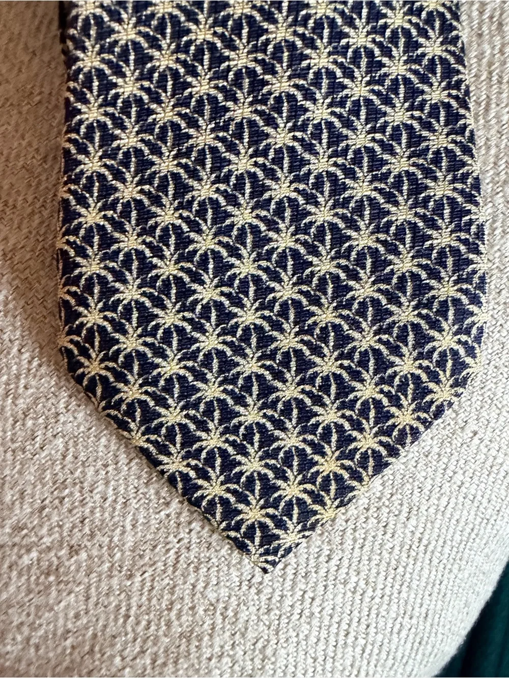 Celine Navy Tie with Gold Geometric Motif AUTHENTIC